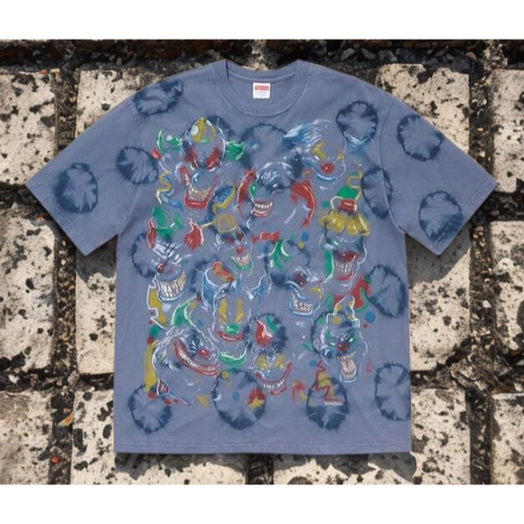 Supreme Clowns Tee Bleached Navy FW19 Week 17 Men’s Medium 100% Cotton - Picture 2 of 10